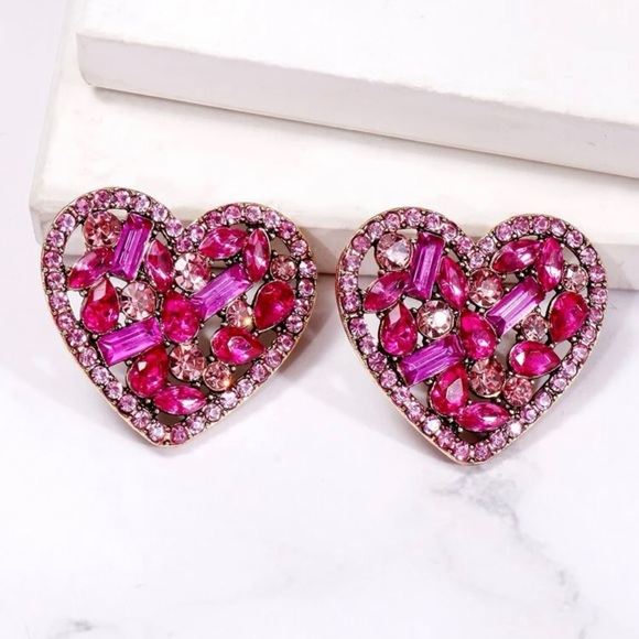 Dazzling Pink Heart Earrings - Picture 6 of 8